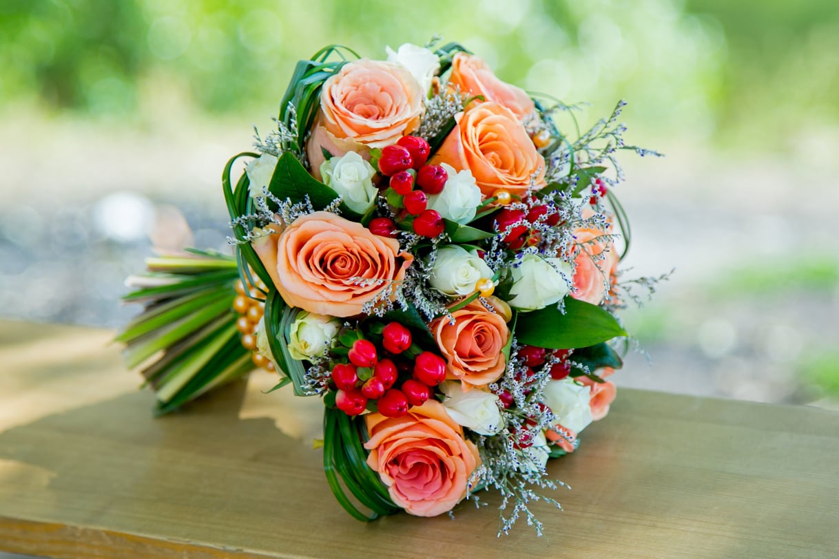 orange fall wedding flowers bouquet